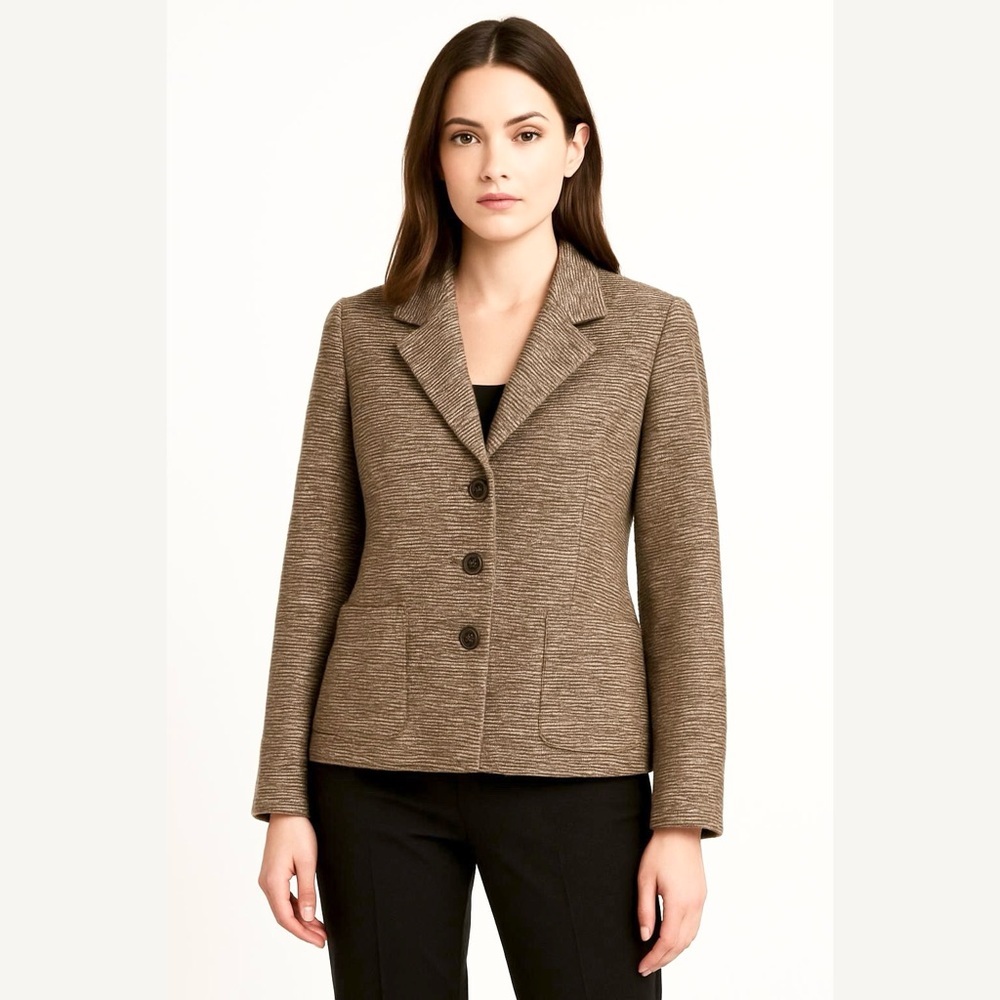 Alfred Dunner Petite Tweed Blazer Brown White 12